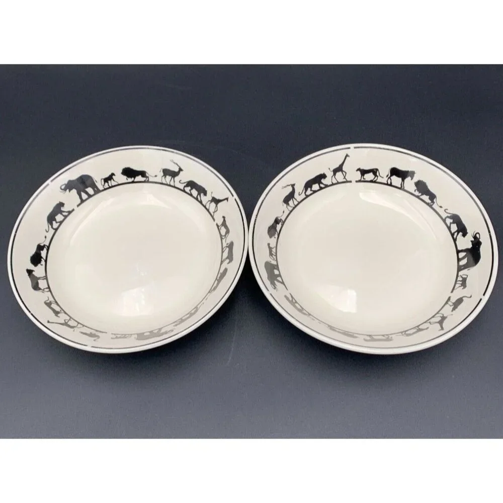 American Atelier Bowls Safari Serengeti Black White Set Of‎ 2 Wild Animals